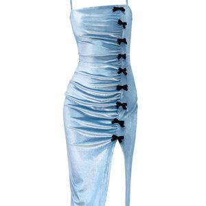 ISO CFIERCE Velevet Harebell Bow Dress Blue Womens S/M